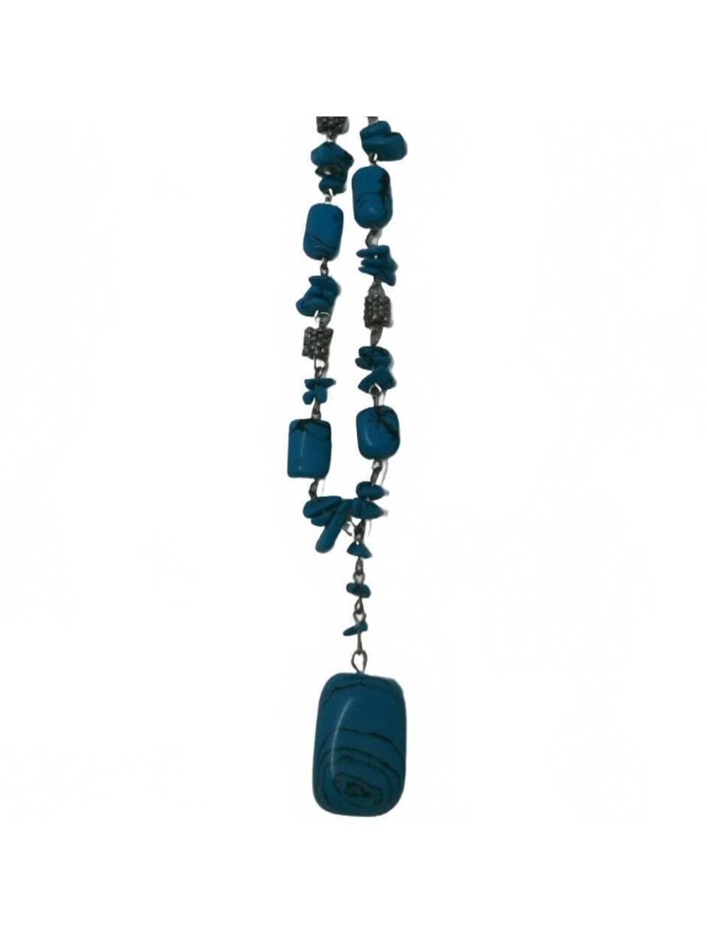 Chunky Turquoise resign Block Statement Necklace, BoHo Geometric Slab Beaded